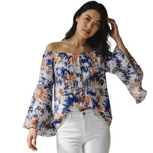 Fever Artsy Boho Bell Sleeve Rayon Top Festival Size Large